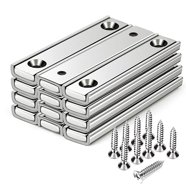 Rectangular Magnets with Countersunk Hole and Steel Capsule Mounting Magnets Strips for Home Garage 60x13.5x5mm
