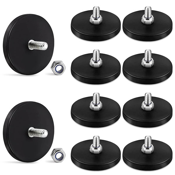 D43 Rubber Coated Magnets 26LBS with M6 Male Threaded Studs