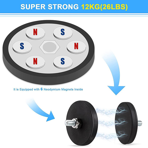 Rubber Coated Magnets 26LBS with M6 Male Threaded Studs for Light Bar Mirror Camera Tool