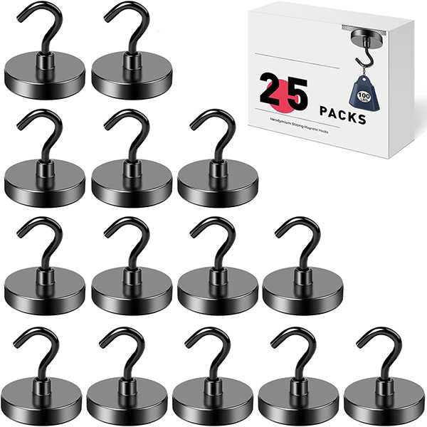 100LBS Strong Magnetic Hooks Heavy Duty Neodymium Black Magnet with Hooks