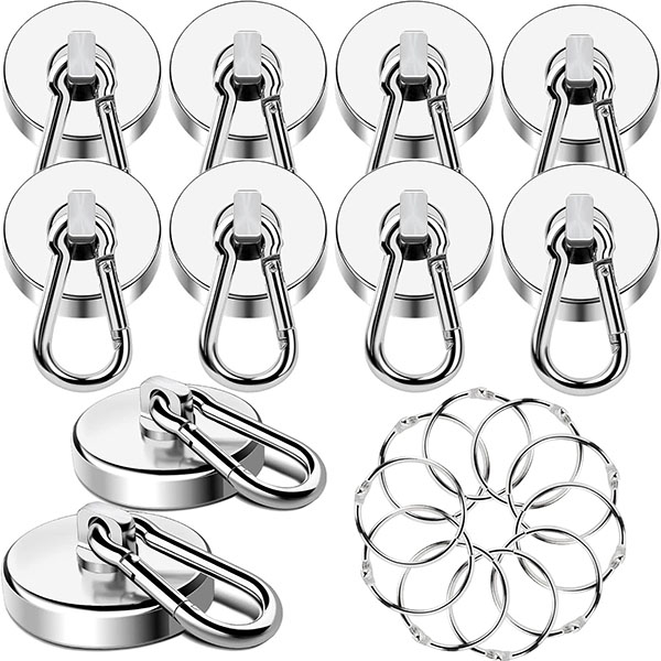 Strong Magnetic Hooks 150LB Neodymium Heavy Duty Magnets with Swivel Carabiner Hook